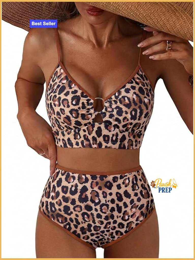 High Waisted 2 Piece Bikini Set Floral Print Bathing Suit O Ring Detail